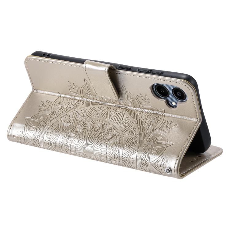 For Samsung Galaxy A07 4G Totem Flower Embossed Leather Phone Case with Lanyard