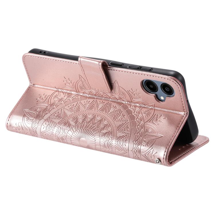 For Samsung Galaxy A07 4G Totem Flower Embossed Leather Phone Case with Lanyard