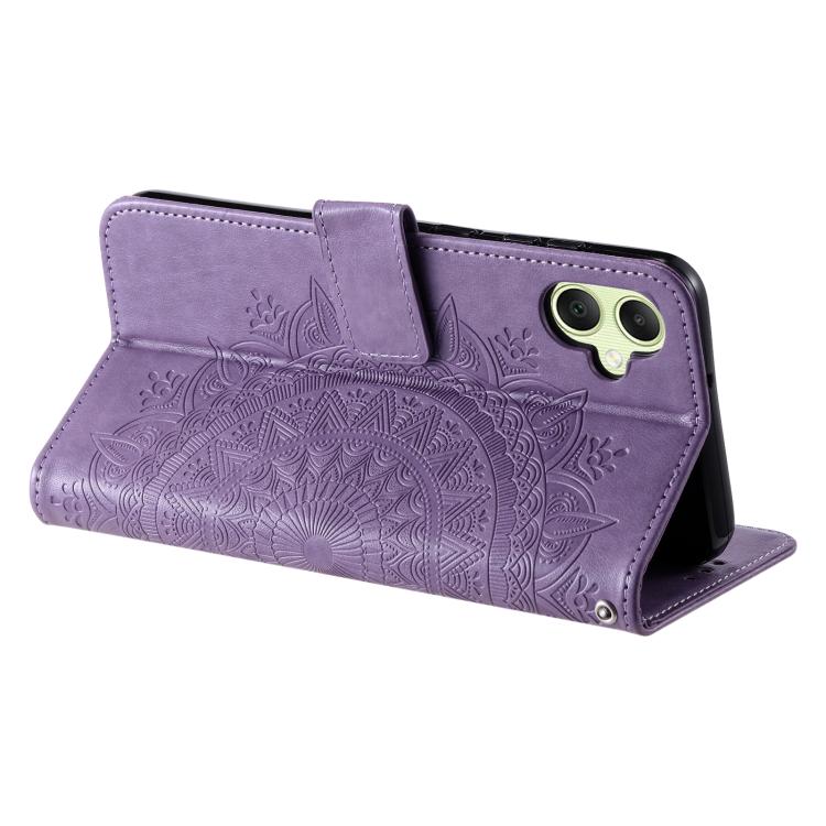 For Samsung Galaxy A07 4G Totem Flower Embossed Leather Phone Case with Lanyard