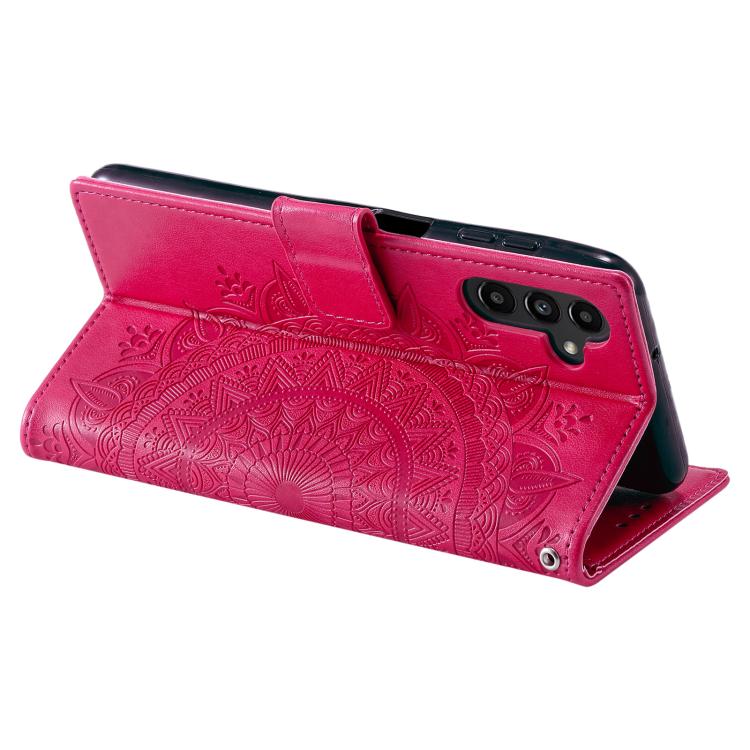 For Samsung Galaxy A17 5G Totem Flower Embossed Leather Phone Case with Lanyard