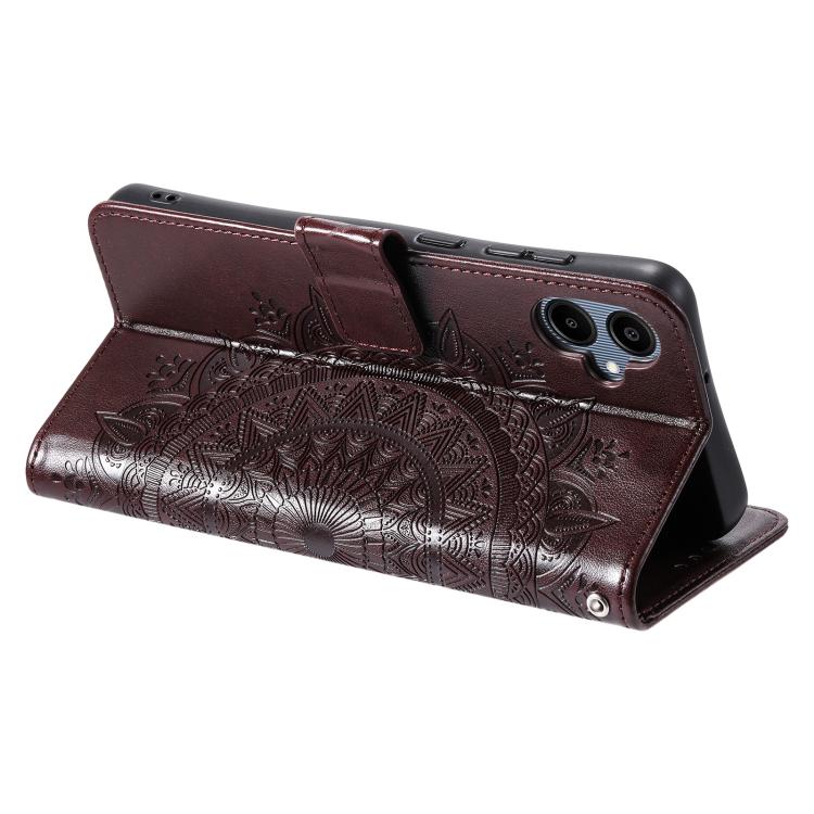 For Samsung Galaxy A17 5G Totem Flower Embossed Leather Phone Case with Lanyard