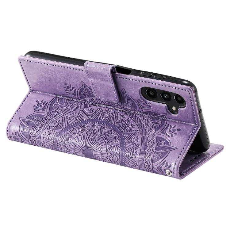 For Samsung Galaxy A17 5G Totem Flower Embossed Leather Phone Case with Lanyard