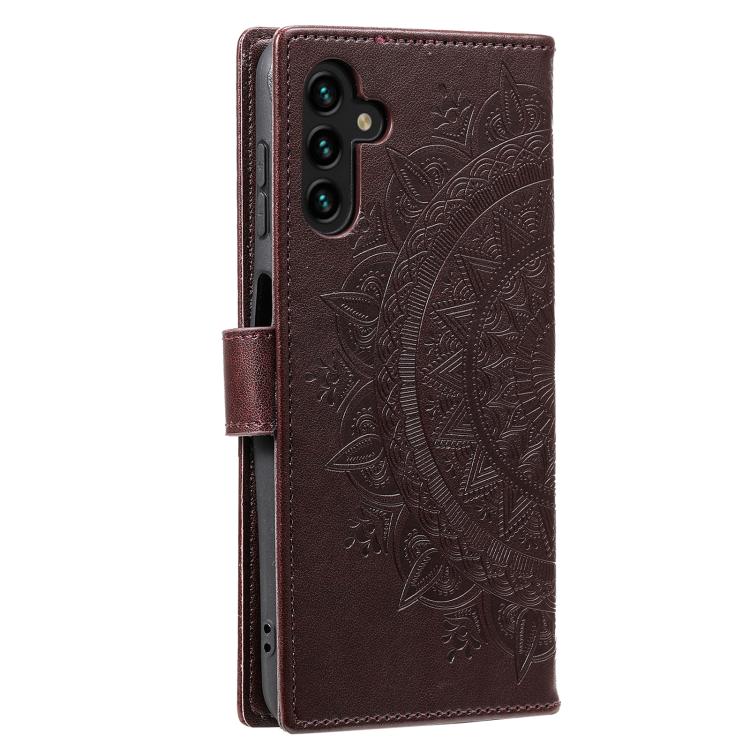 For Samsung Galaxy A57 5G Totem Flower Embossed Leather Phone Case with Lanyard