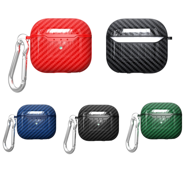 For AirPods 4 Carbon Fiber Texture TPU Shockproof Protective Earphone Case with Hook