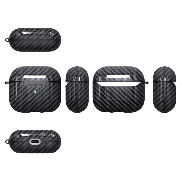 For AirPods 4 Carbon Fiber Texture TPU Shockproof Protective Earphone Case with Hook