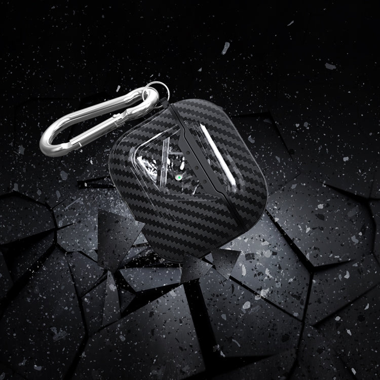 For AirPods 4 Carbon Fiber Texture TPU Shockproof Protective Earphone Case with Hook