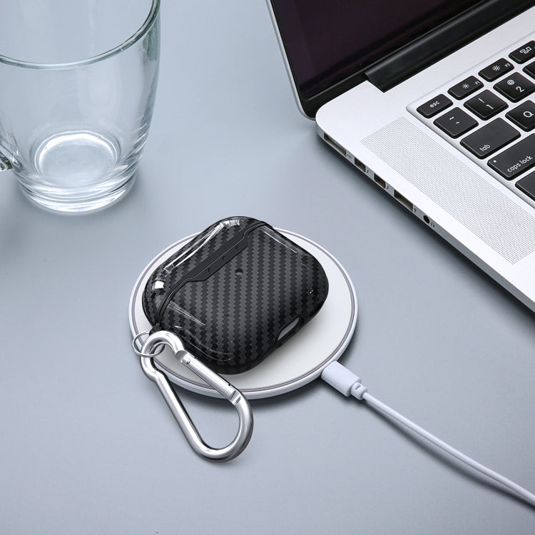 For AirPods 4 Carbon Fiber Texture TPU Shockproof Protective Earphone Case with Hook