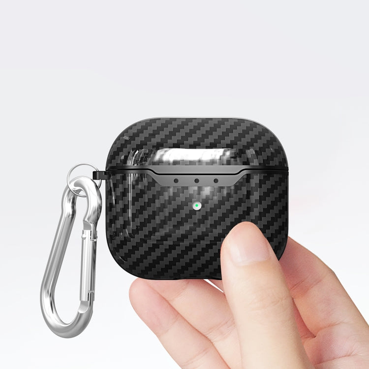 For AirPods 4 Carbon Fiber Texture TPU Shockproof Protective Earphone Case with Hook