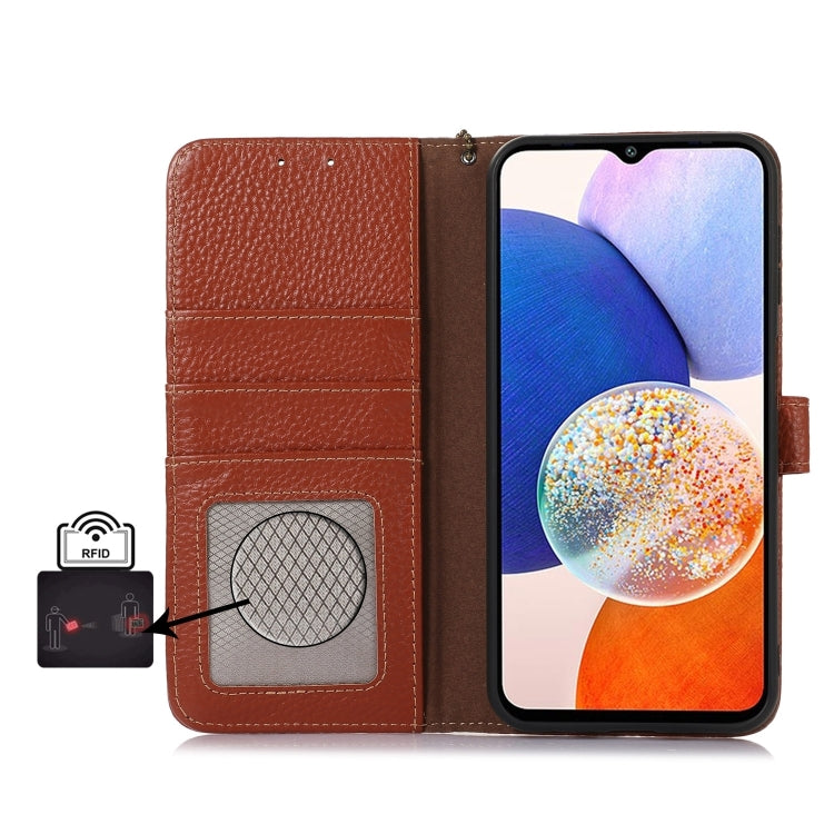 For Samsung Galaxy A36 Genuine Leather Litchi Texture RFID Leather Phone Case