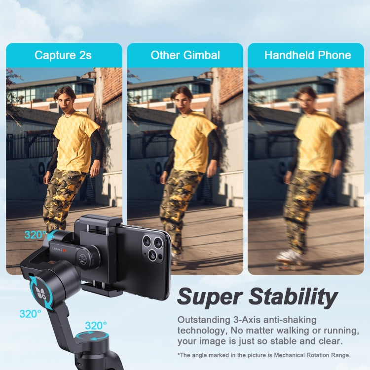 FUNSNAP Capture 2s Smart 3-Axis Handheld Gimbal Phone Live Stabilizer, Combo Version - Black