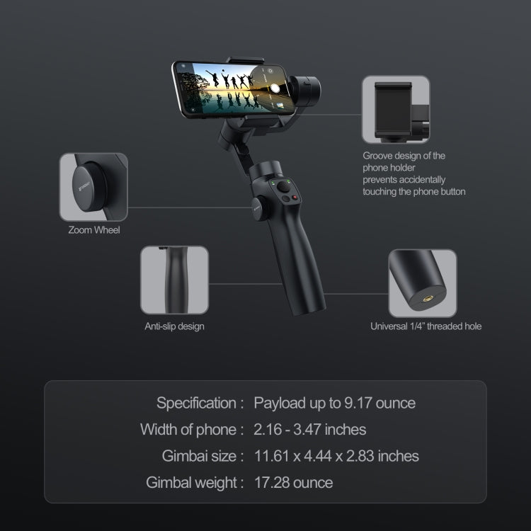 FUNSNAP Capture 2s Smart 3-Axis Handheld Gimbal Phone Live Stabilizer, Combo Version - Black