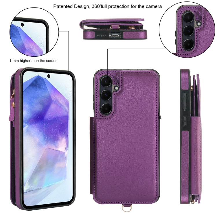 For Samsung Galaxy A15 4G / 5G Double Flap Zipper RFID Leather Phone Case with Short Lanyard