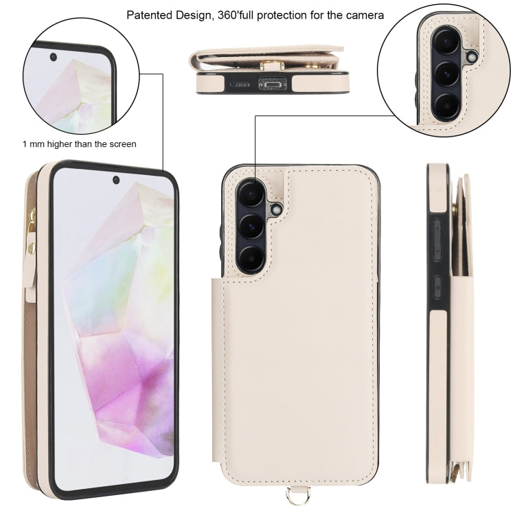 For Samsung Galaxy A35 5G Double Flap Zipper RFID Leather Phone Case with Short Lanyard