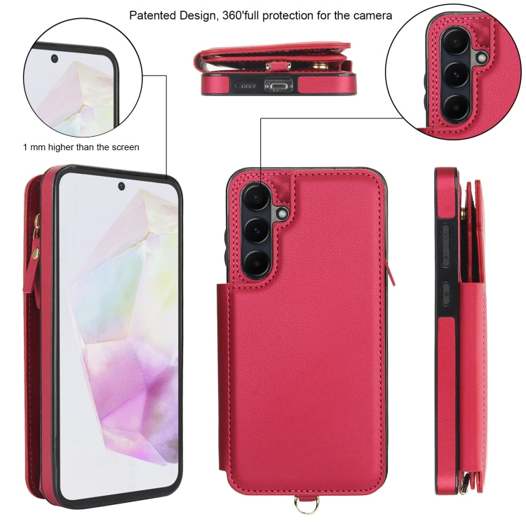 For Samsung Galaxy A35 5G Double Flap Zipper RFID Leather Phone Case with Short Lanyard
