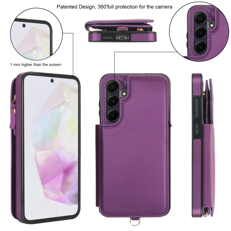 For Samsung Galaxy A35 5G Double Flap Zipper RFID Leather Phone Case with Short Lanyard