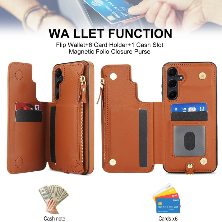 For Samsung Galaxy A35 5G Double Flap Zipper RFID Leather Phone Case with Short Lanyard