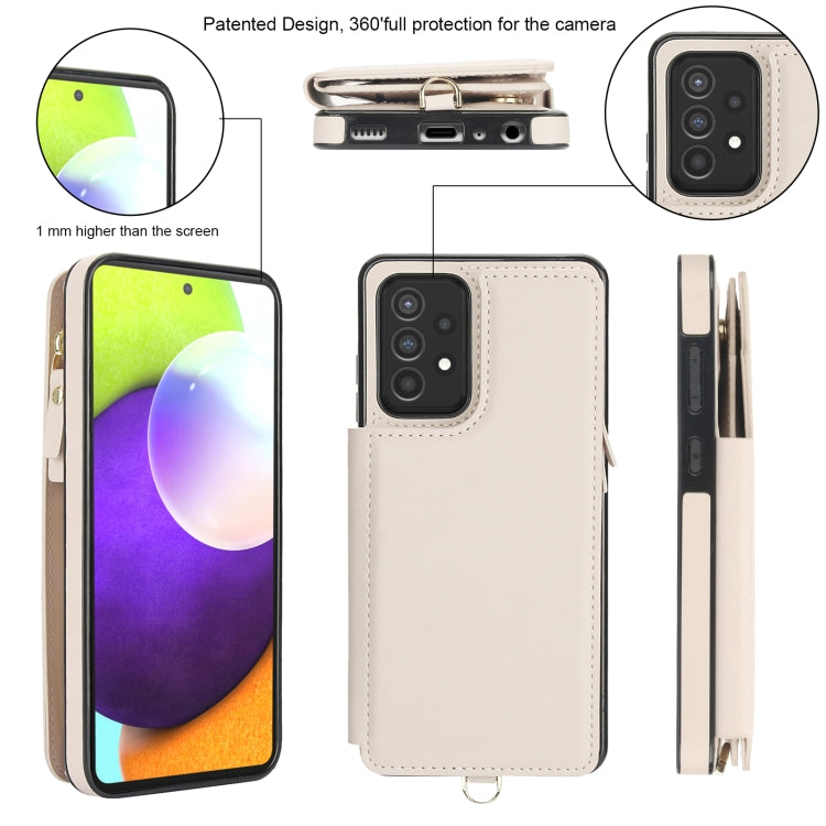 For Samsung Galaxy A52 5G Double Flap Zipper RFID Leather Phone Case with Short Lanyard