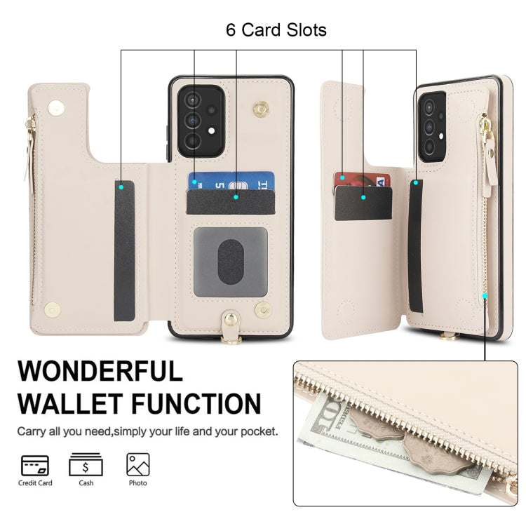 For Samsung Galaxy A52 5G Double Flap Zipper RFID Leather Phone Case with Short Lanyard