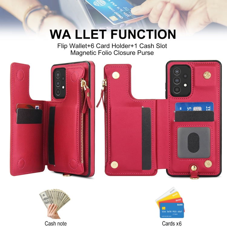 For Samsung Galaxy A52 5G Double Flap Zipper RFID Leather Phone Case with Short Lanyard