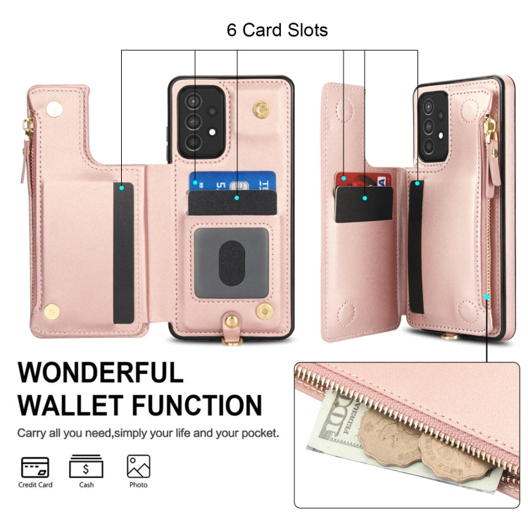 For Samsung Galaxy A52 5G Double Flap Zipper RFID Leather Phone Case with Short Lanyard