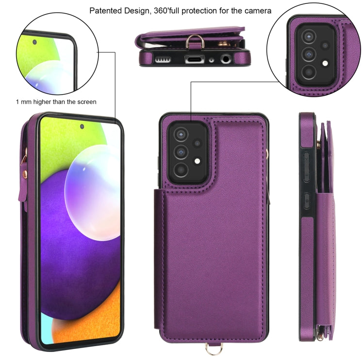 For Samsung Galaxy A52 5G Double Flap Zipper RFID Leather Phone Case with Short Lanyard