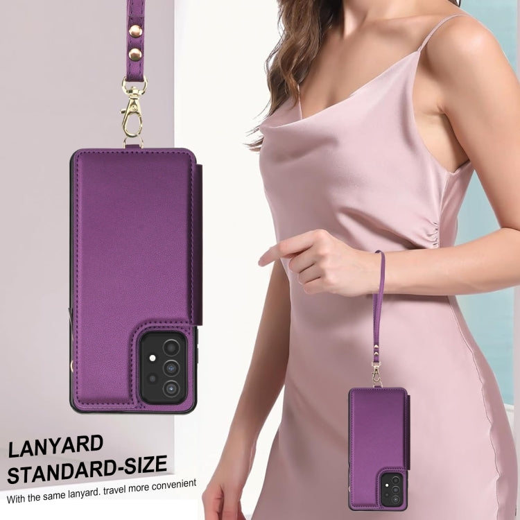 For Samsung Galaxy A52 5G Double Flap Zipper RFID Leather Phone Case with Short Lanyard