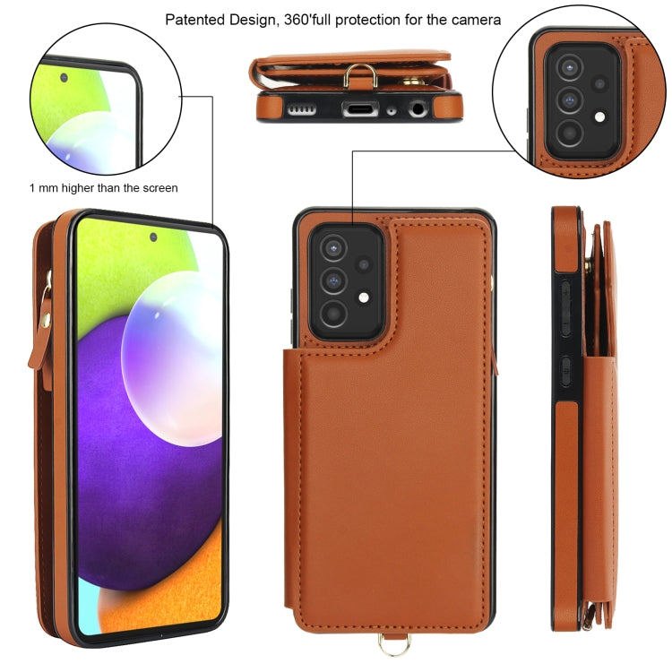 For Samsung Galaxy A52 5G Double Flap Zipper RFID Leather Phone Case with Short Lanyard