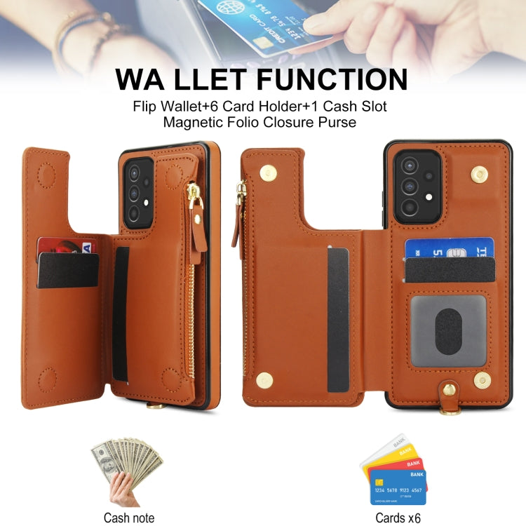 For Samsung Galaxy A52 5G Double Flap Zipper RFID Leather Phone Case with Short Lanyard