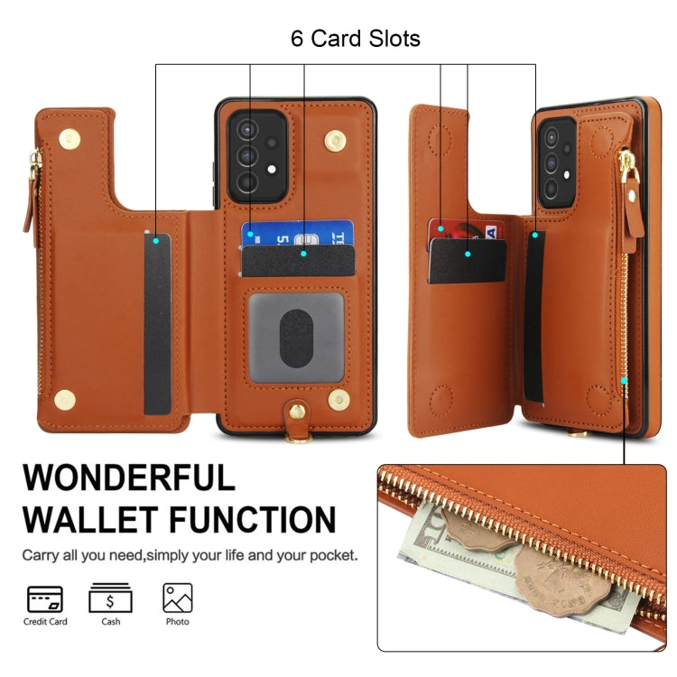 For Samsung Galaxy A52 5G Double Flap Zipper RFID Leather Phone Case with Short Lanyard
