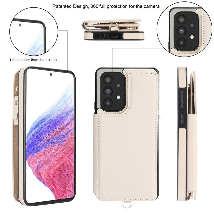 For Samsung Galaxy A53 5G Double Flap Zipper RFID Leather Phone Case with Short Lanyard
