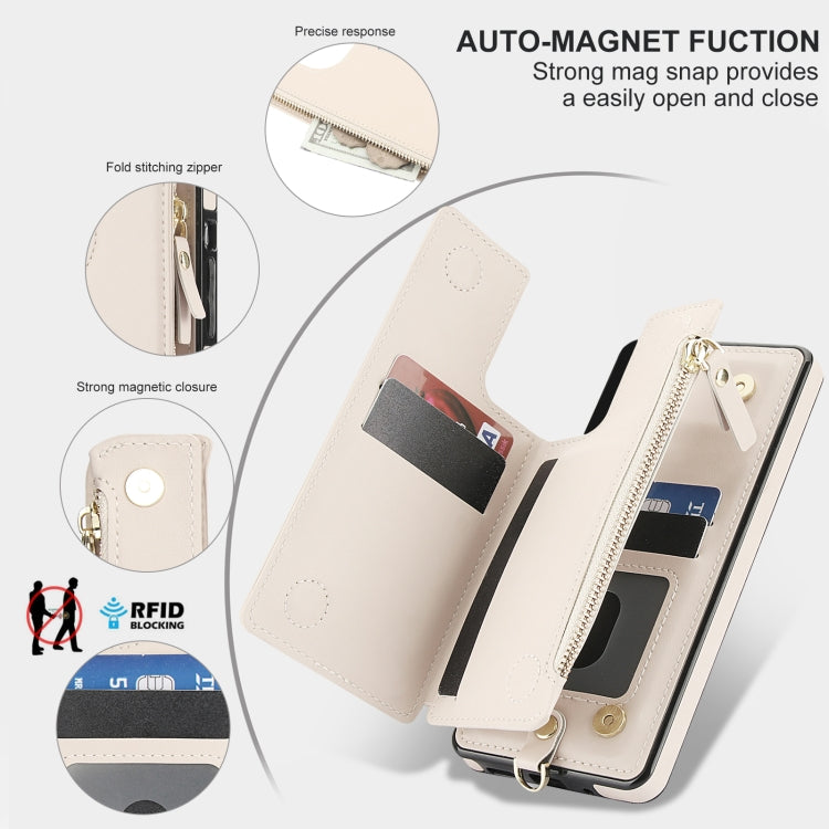 For Samsung Galaxy A53 5G Double Flap Zipper RFID Leather Phone Case with Short Lanyard