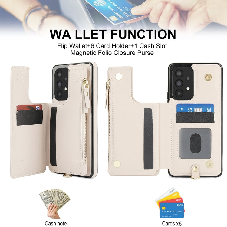 For Samsung Galaxy A53 5G Double Flap Zipper RFID Leather Phone Case with Short Lanyard