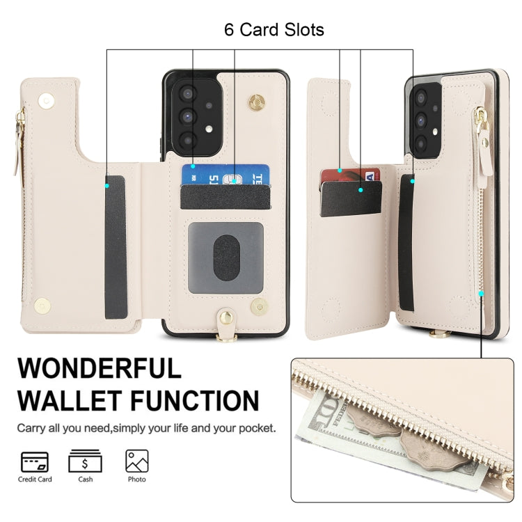 For Samsung Galaxy A53 5G Double Flap Zipper RFID Leather Phone Case with Short Lanyard