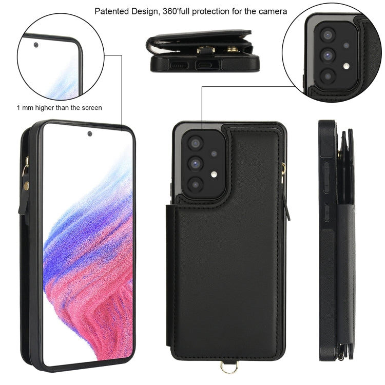 For Samsung Galaxy A53 5G Double Flap Zipper RFID Leather Phone Case with Short Lanyard