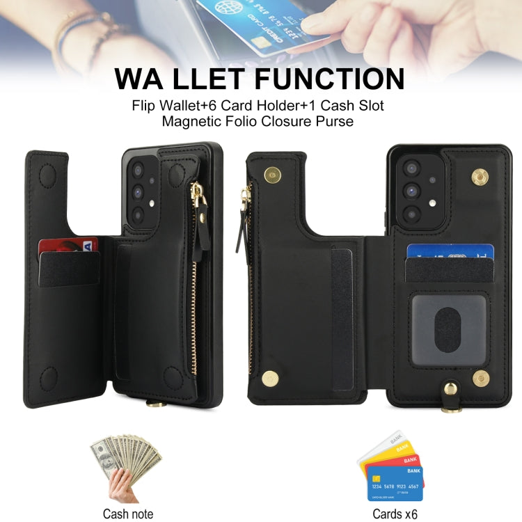 For Samsung Galaxy A53 5G Double Flap Zipper RFID Leather Phone Case with Short Lanyard