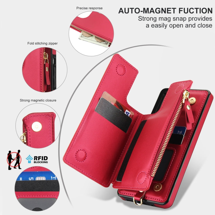 For Samsung Galaxy A53 5G Double Flap Zipper RFID Leather Phone Case with Short Lanyard
