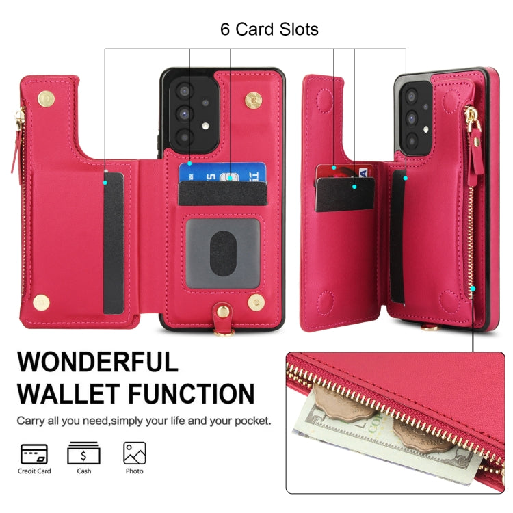 For Samsung Galaxy A53 5G Double Flap Zipper RFID Leather Phone Case with Short Lanyard