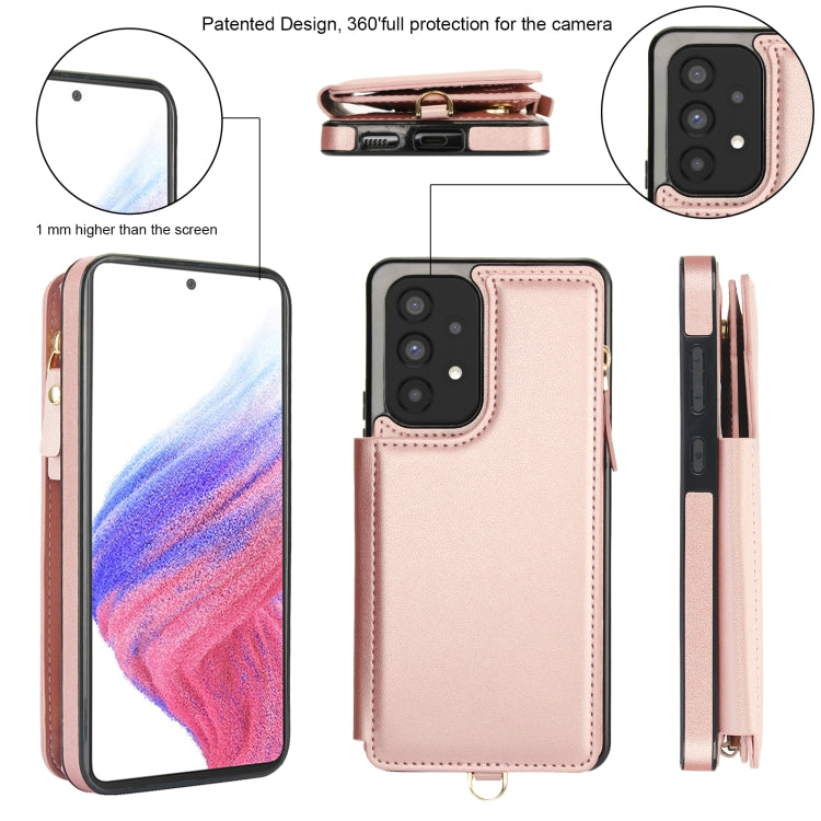 For Samsung Galaxy A53 5G Double Flap Zipper RFID Leather Phone Case with Short Lanyard