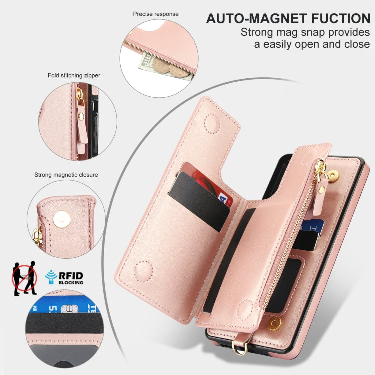 For Samsung Galaxy A53 5G Double Flap Zipper RFID Leather Phone Case with Short Lanyard