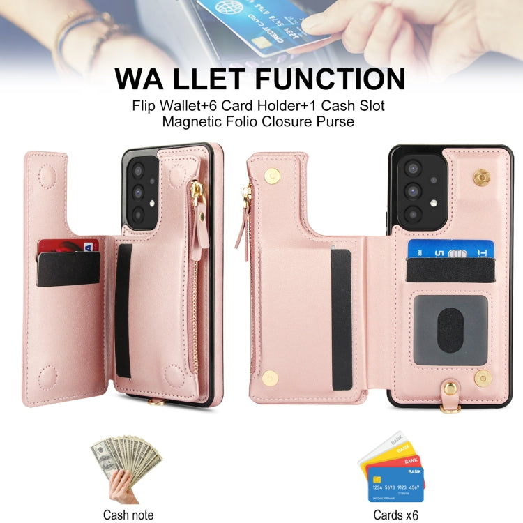 For Samsung Galaxy A53 5G Double Flap Zipper RFID Leather Phone Case with Short Lanyard