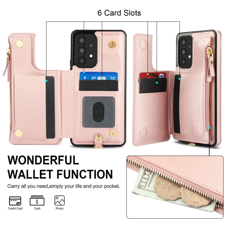 For Samsung Galaxy A53 5G Double Flap Zipper RFID Leather Phone Case with Short Lanyard