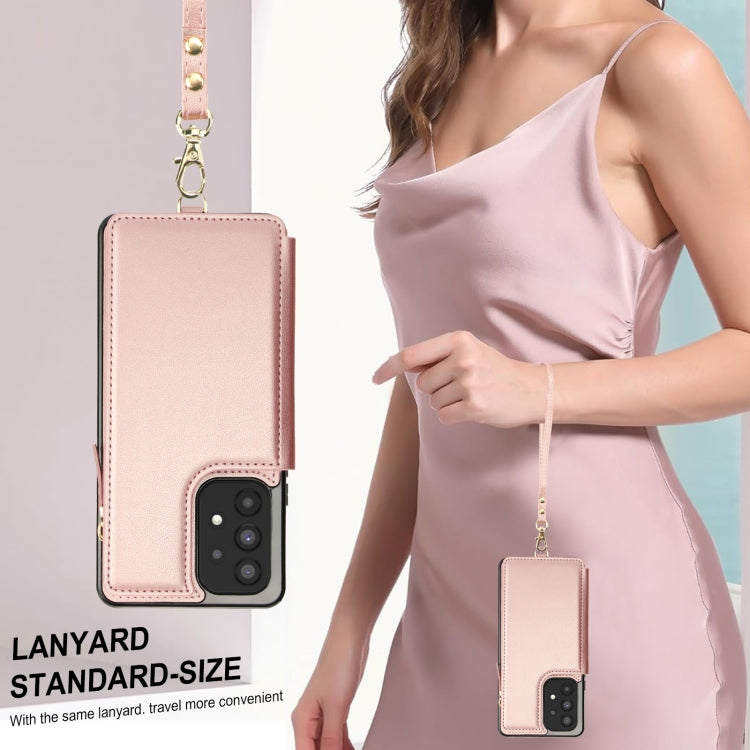 For Samsung Galaxy A53 5G Double Flap Zipper RFID Leather Phone Case with Short Lanyard