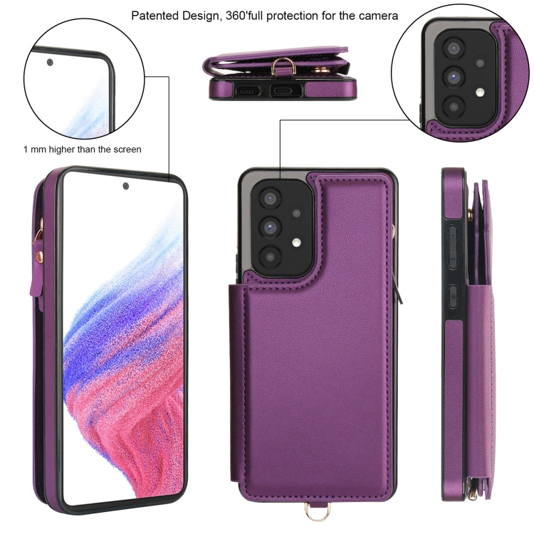 For Samsung Galaxy A53 5G Double Flap Zipper RFID Leather Phone Case with Short Lanyard