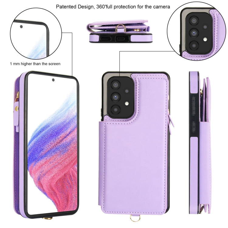 For Samsung Galaxy A53 5G Double Flap Zipper RFID Leather Phone Case with Short Lanyard
