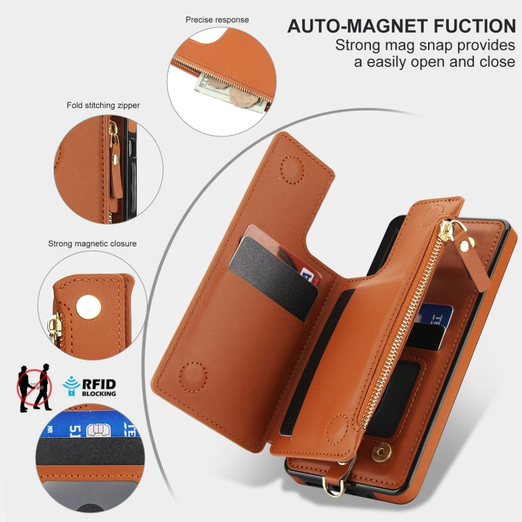 For Samsung Galaxy A53 5G Double Flap Zipper RFID Leather Phone Case with Short Lanyard