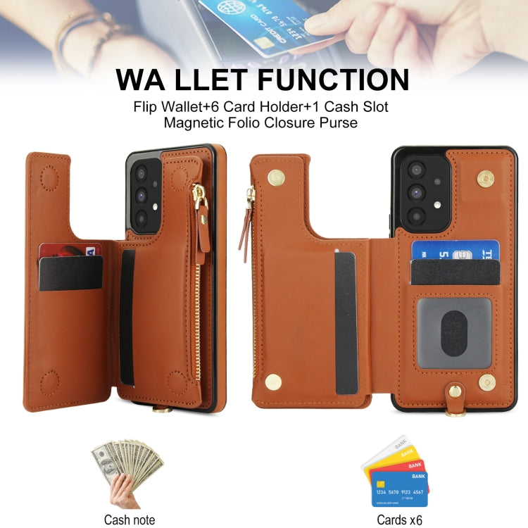 For Samsung Galaxy A53 5G Double Flap Zipper RFID Leather Phone Case with Short Lanyard