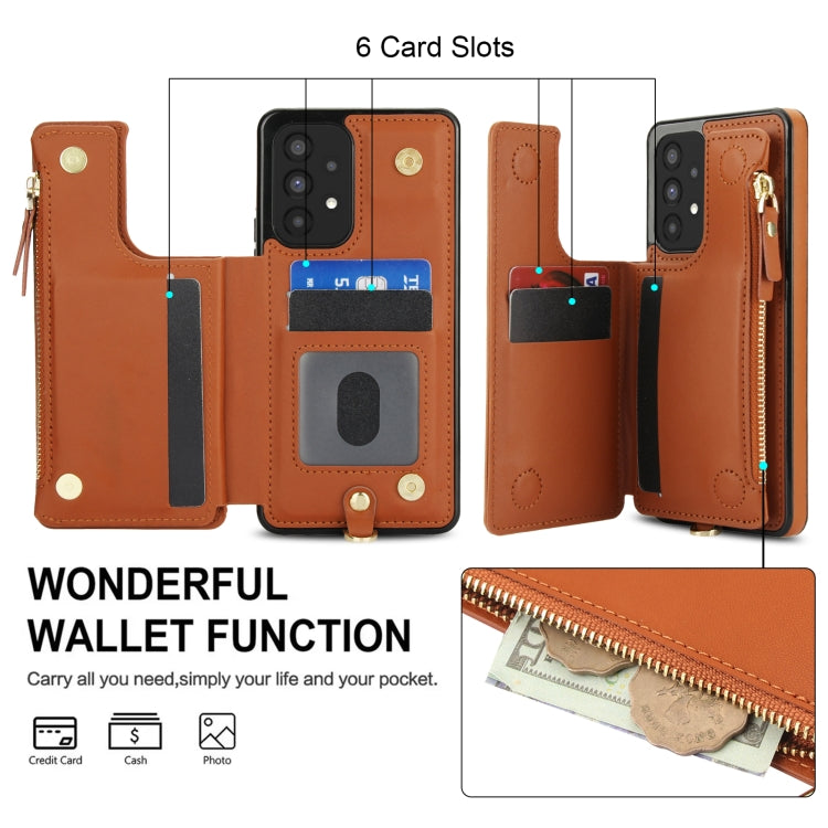 For Samsung Galaxy A53 5G Double Flap Zipper RFID Leather Phone Case with Short Lanyard