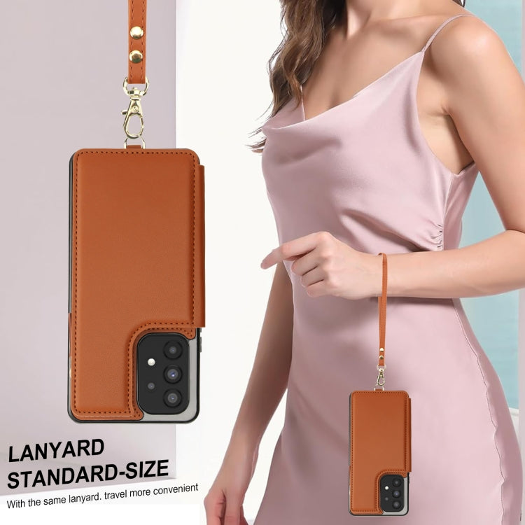 For Samsung Galaxy A53 5G Double Flap Zipper RFID Leather Phone Case with Short Lanyard