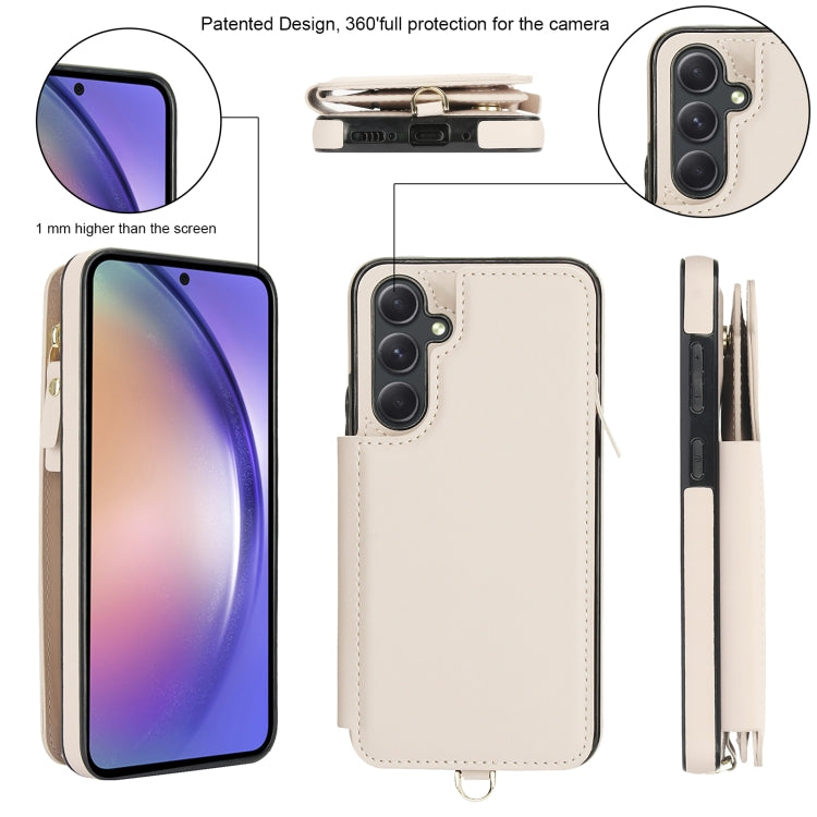 For Samsung Galaxy A54 Double Flap Zipper RFID Leather Phone Case with Short Lanyard