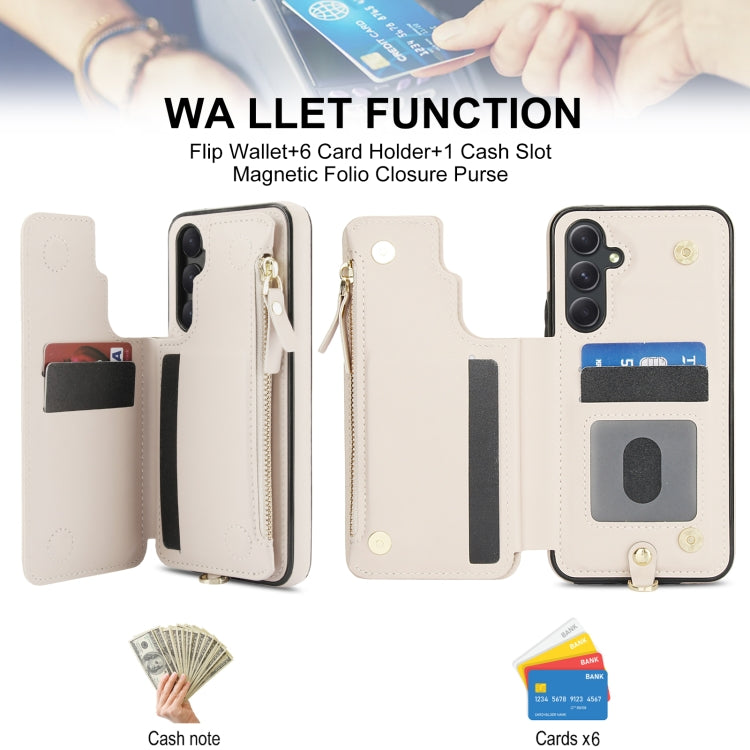For Samsung Galaxy A54 Double Flap Zipper RFID Leather Phone Case with Short Lanyard